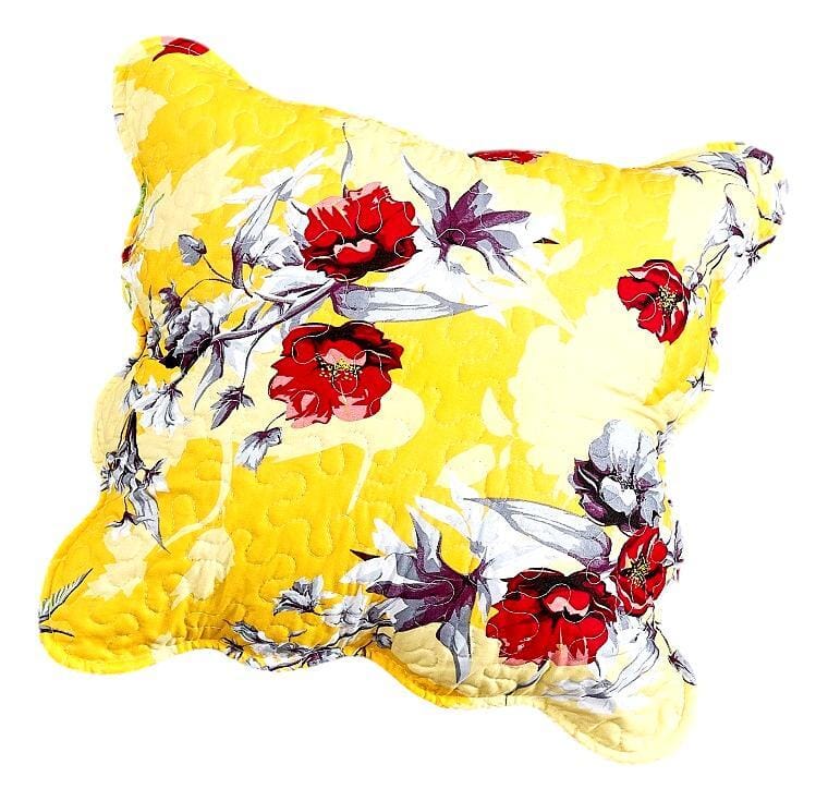 DaDa Bedding Set of 2 Sunshine Yellow Hummingbirds Floral Scalloped Throw Pillow Covers, 18" (JHW925) - DaDa Bedding Collection
