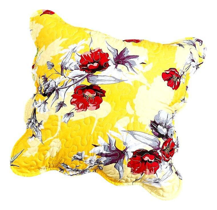 CUSHION COVER - DaDa Bedding Set of 2 Sunshine Yellow Hummingbirds Floral Scalloped Throw Pillow Covers, 18" (JHW925) - DaDa Bedding Collection