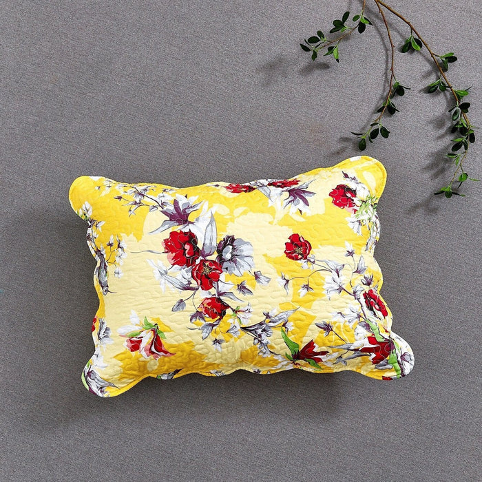 DaDa Bedding Radiant Sunshine Yellow Hummingbirds Floral Scalloped Bedspread Set (JHW-925) - DaDa Bedding Collection