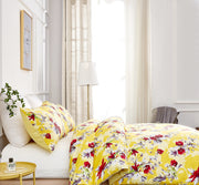 DaDa Bedding Sunshine Yellow Hummingbirds Floral Duvet Cover Set w/ Pillow Cases (JHW-925) - DaDa Bedding Collection