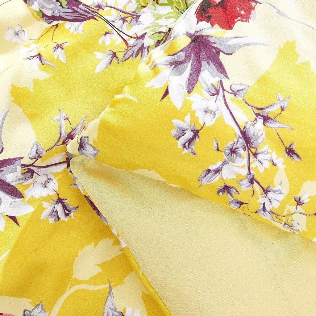 DaDa Bedding Sunshine Yellow Hummingbirds Floral Duvet Cover Set w/ Pillow Cases (JHW-925) - DaDa Bedding Collection