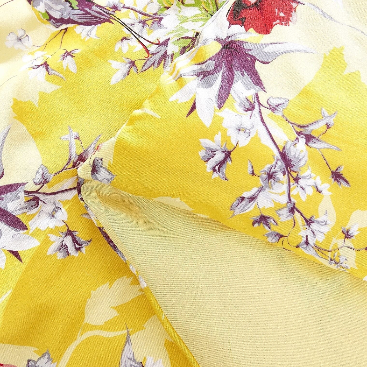 DaDa Bedding Sunshine Yellow Hummingbirds Floral Duvet Cover Set w/ Pillow Cases (JHW-925) - DaDa Bedding Collection
