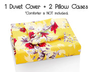 DaDa Bedding Sunshine Yellow Hummingbirds Floral Duvet Cover Set w/ Pillow Cases (JHW-925) - DaDa Bedding Collection