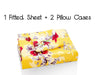 DaDa Bedding Sunshine Yellow Hummingbirds Floral Fitted Bed Sheet w/ Pillow Cases (JHW-925) - DaDa Bedding Collection
