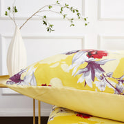 DaDa Bedding Sunshine Yellow Hummingbirds Floral Fitted Bed Sheet w/ Pillow Cases (JHW-925) - DaDa Bedding Collection