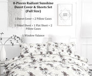 DaDa Bedding Sunshine Yellow Hummingbirds Floral Duvet Cover & Fitted Flat Bed Sheets Set w/ Pillow Cases Window Valances (925) - DaDa Bedding Collection