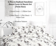 DaDa Bedding Sunshine Yellow Hummingbirds Floral Duvet Cover & Fitted Flat Bed Sheets Set w/ Pillow Cases Window Valances (925) - DaDa Bedding Collection