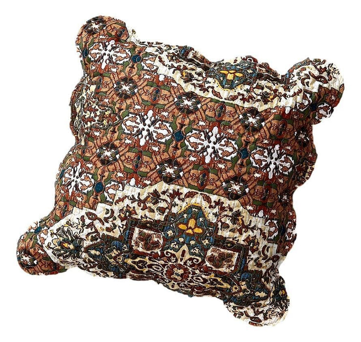 CUSHION COVER - DaDa Bedding Set of 2 Rustic Earthy Cross Motif Folk Style Scalloped Throw Pillow Covers, 18" (JHW944) - DaDa Bedding Collection