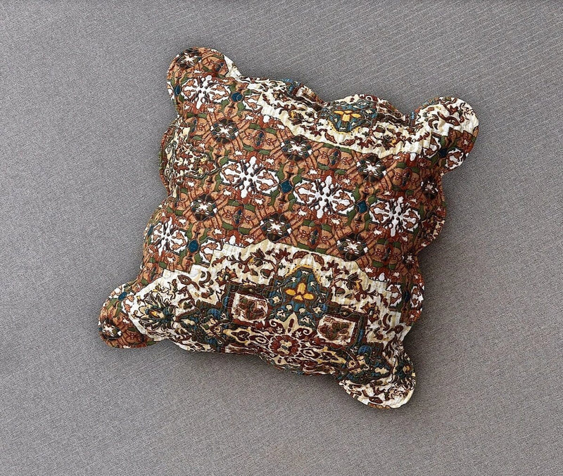 DaDa Bedding Set of 2-Pieces Rustic Earthy Cross Motif Folk Scalloped Throw Pillow Covers, 18" x 18" (JHW944) - DaDa Bedding Collection