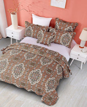 DaDa Bedding Rustic Earthy Cross Motif Folk Ogee Moroccan Scalloped Quilted Bedspread Set (JHW-944) - DaDa Bedding Collection