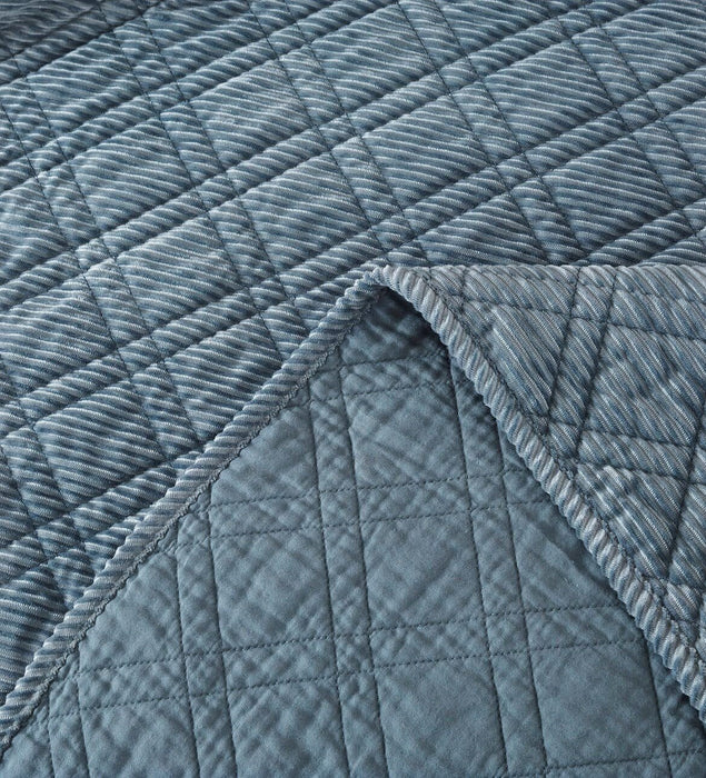 DaDalogy Bedding Slate Blue Grey Velour Corduroy Coverlet Bedspread Set - Queen Size (JHW-952)