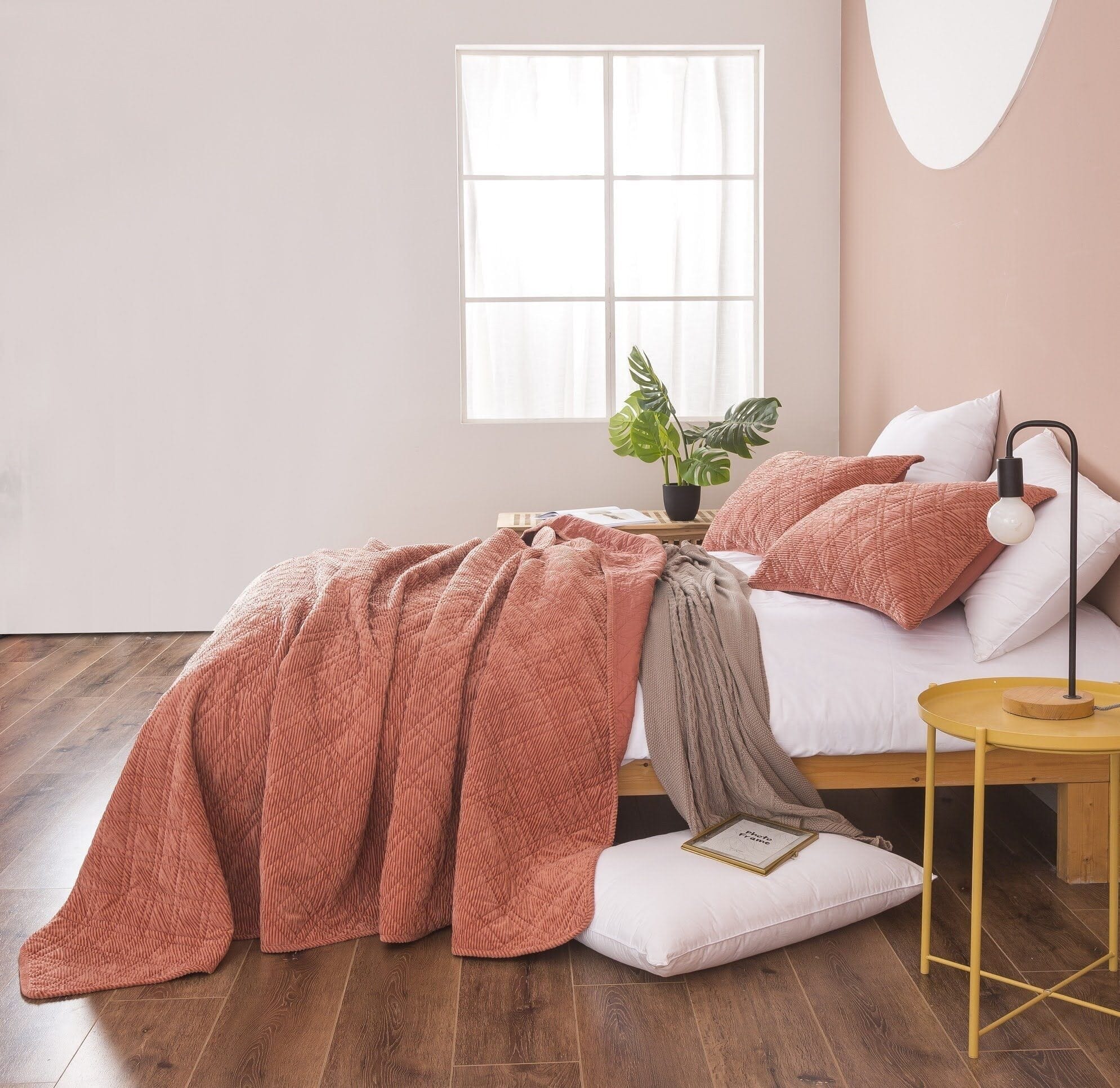 DaDalogy Bedding Terracotta Coral Brick Orange Soft Velour Corduroy Bedspread Set (JHW952) - DaDa Bedding Collection