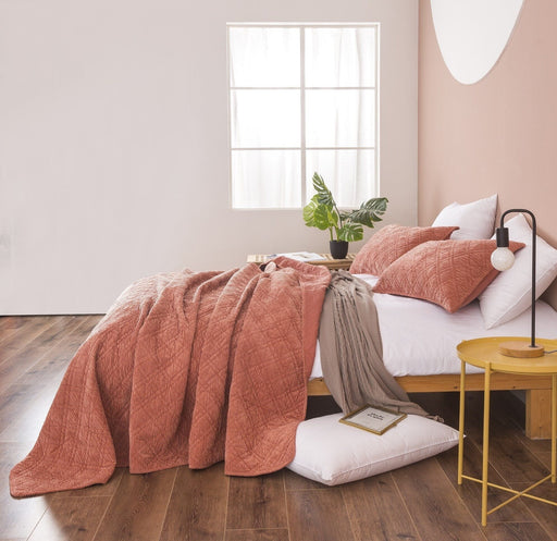 DaDalogy Bedding Terracotta Coral Brick Orange Soft Velour Corduroy Bedspread Set (JHW952) - DaDa Bedding Collection