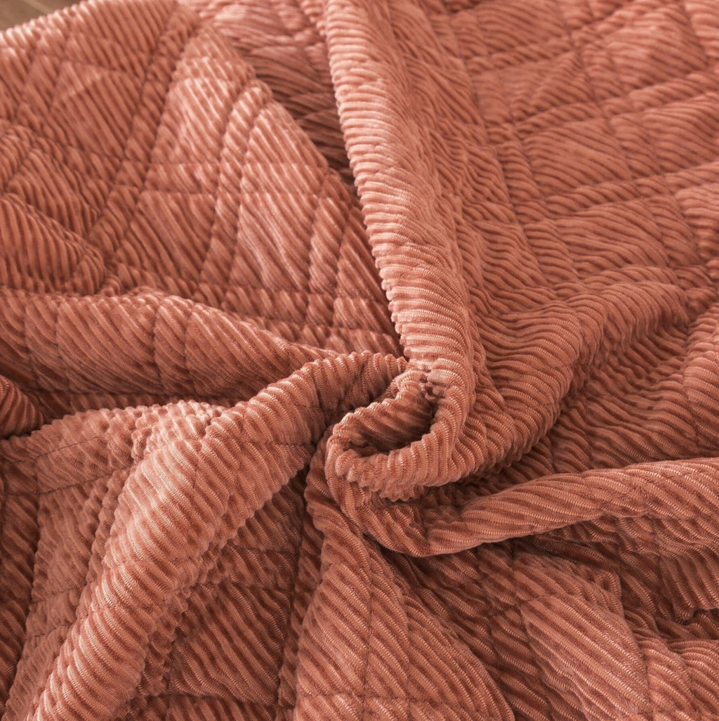 DaDalogy Bedding Terracotta Coral Brick Orange Soft Velour Corduroy Bedspread Set (JHW952) - DaDa Bedding Collection