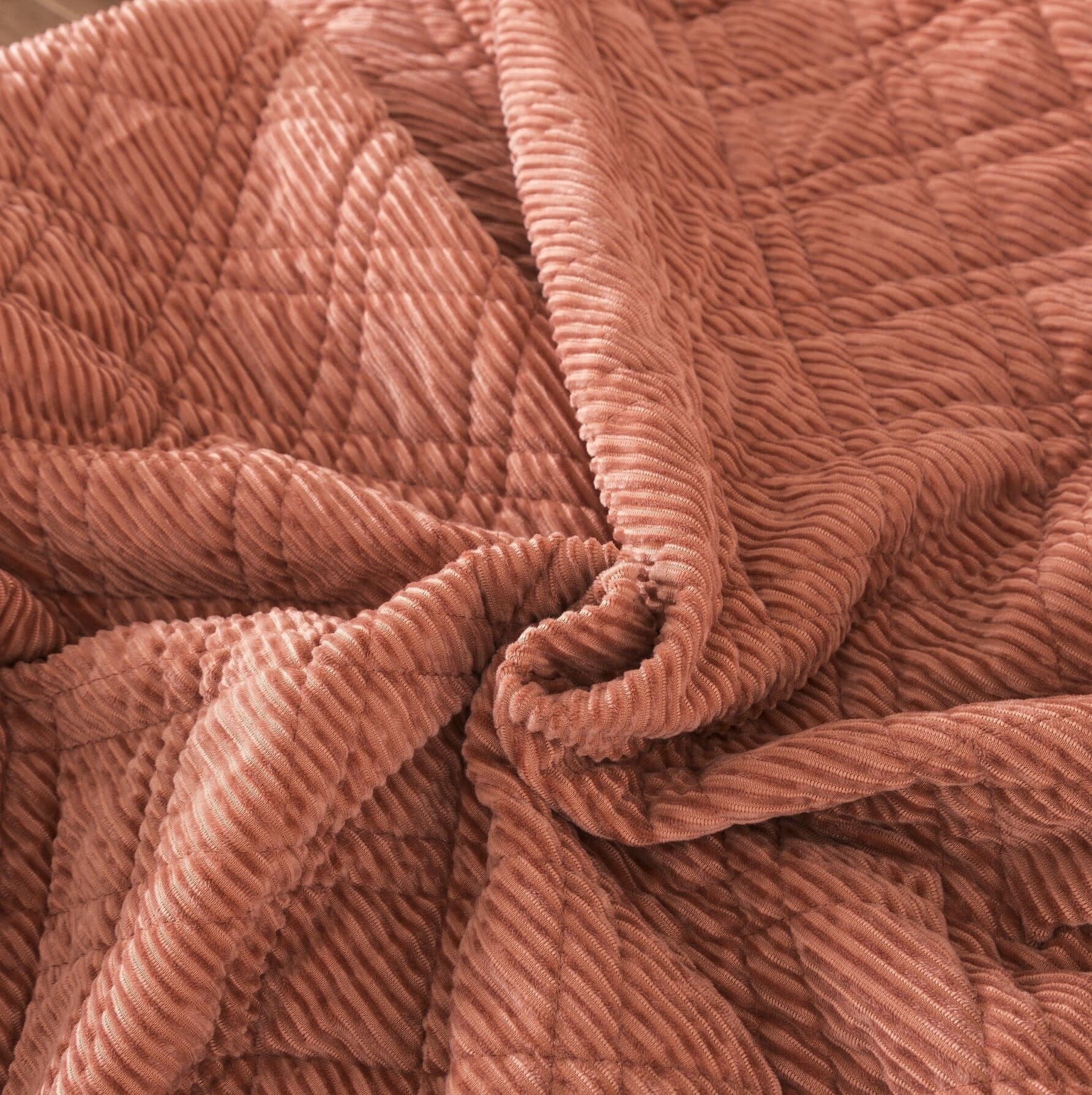 DaDalogy Bedding Terracotta Coral Brick Orange Soft Velour Corduroy Bedspread Set (JHW952) - DaDa Bedding Collection