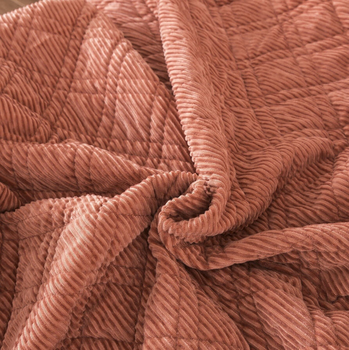 DaDalogy Bedding Terracotta Coral Brick Orange Soft Velour Corduroy Bedspread Set (JHW952)
