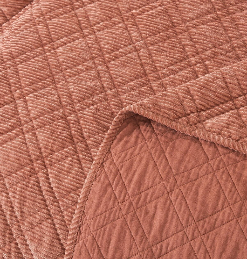 DaDalogy Bedding Terracotta Coral Brick Orange Soft Velour Corduroy Bedspread Set (JHW952) - DaDa Bedding Collection