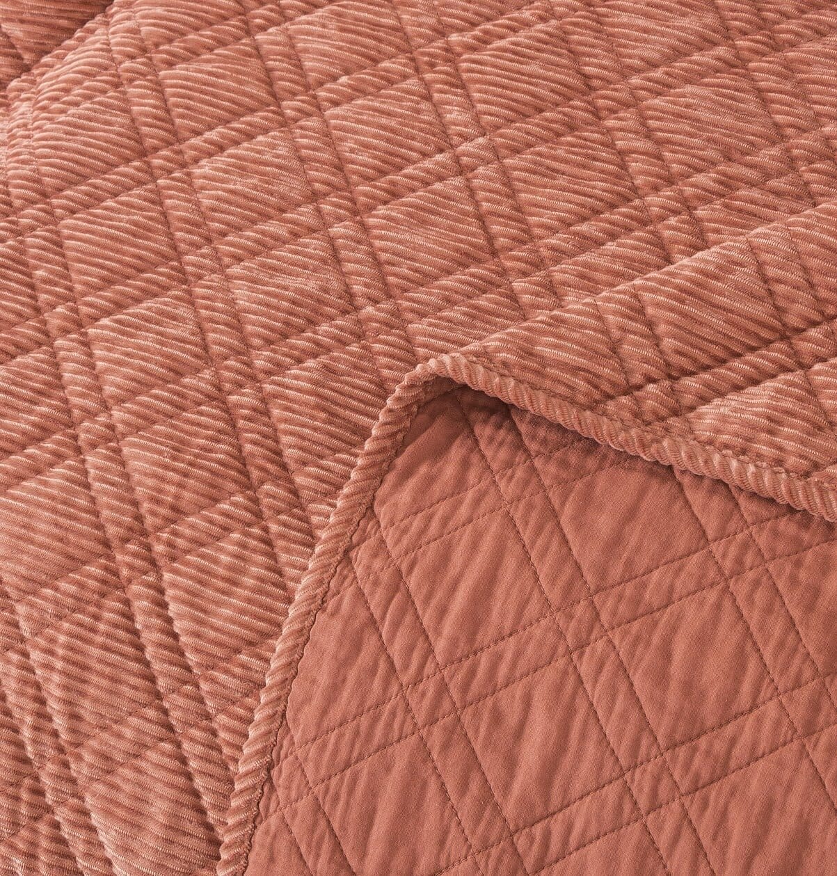 DaDalogy Bedding Terracotta Coral Brick Orange Soft Velour Corduroy Bedspread Set (JHW952) - DaDa Bedding Collection