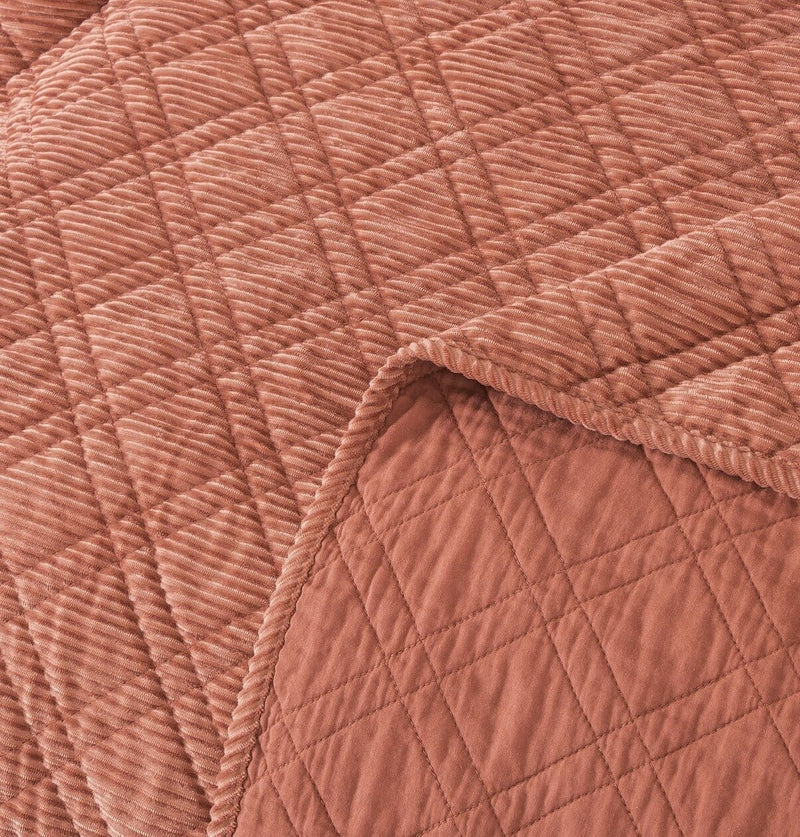 DaDalogy Bedding Terracotta Coral Brick Orange Soft Velour Corduroy Bedspread Set (JHW952) - DaDa Bedding Collection