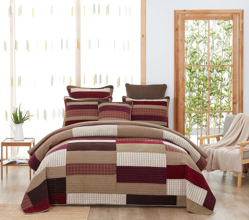 DaDa Bedding Crisp Flannel Warm Tones Cotton Velveteen Patchwork Bedspread Set (JHW-955)
