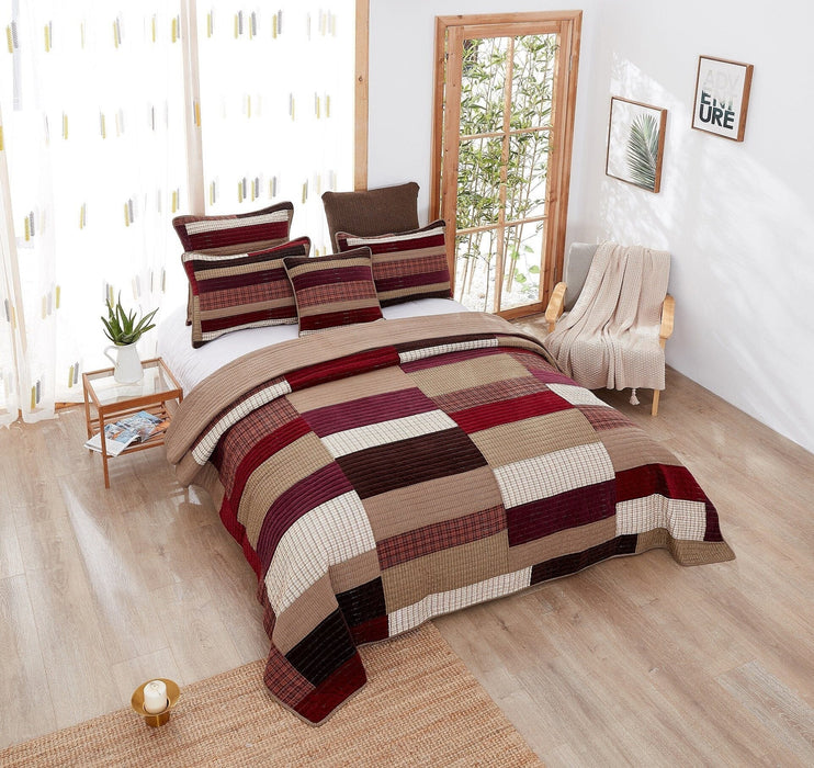 DaDa Bedding Crisp Flannel Warm Tones Cotton Velveteen Patchwork Bedspread Set (JHW-955)
