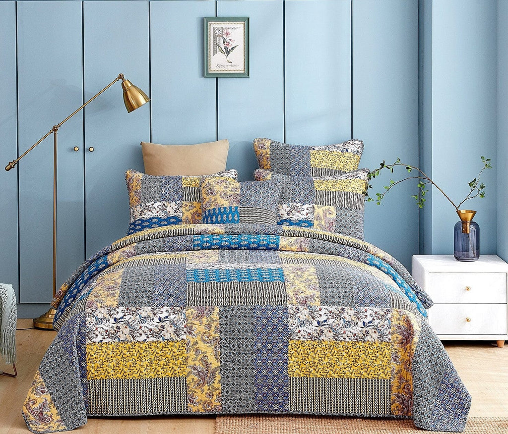 DaDa Bedding Honey Cove Garden Floral Paisley Cottage Patchwork Bedspread Set (JHW-957) - DaDa Bedding Collection