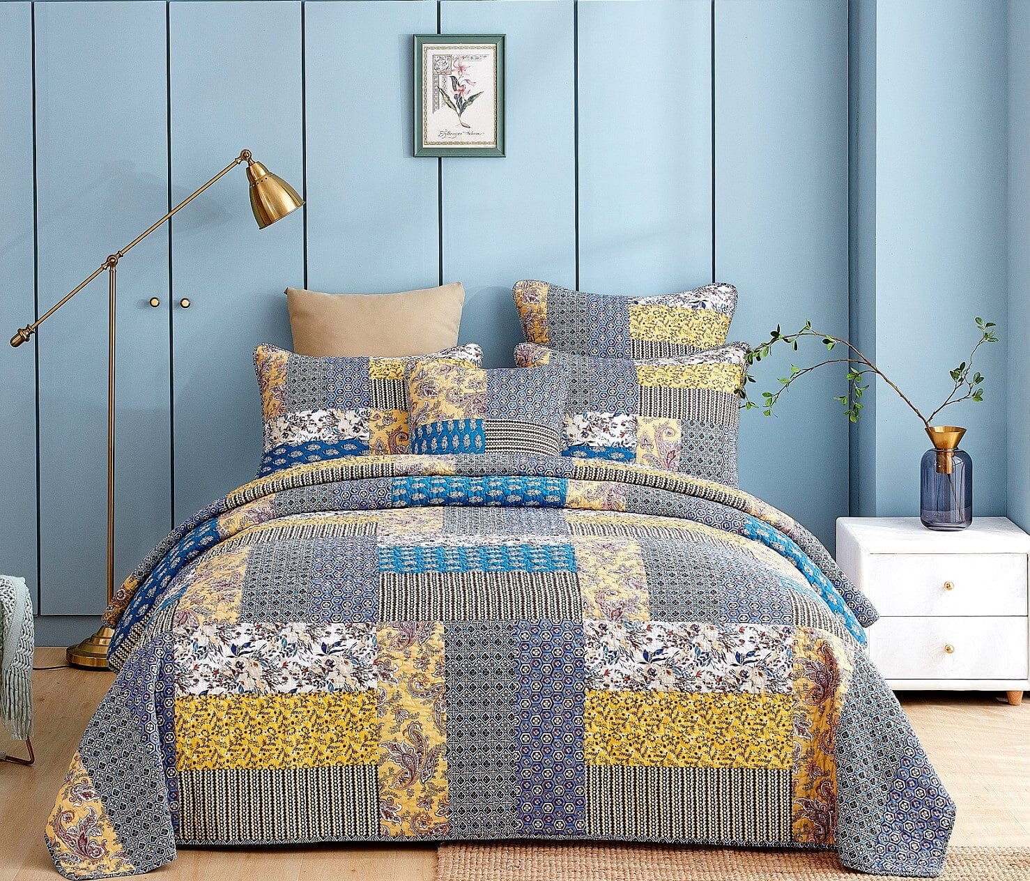 DaDa Bedding Honey Cove Garden Floral Paisley Cottage Patchwork Bedspread Set (JHW-957) - DaDa Bedding Collection