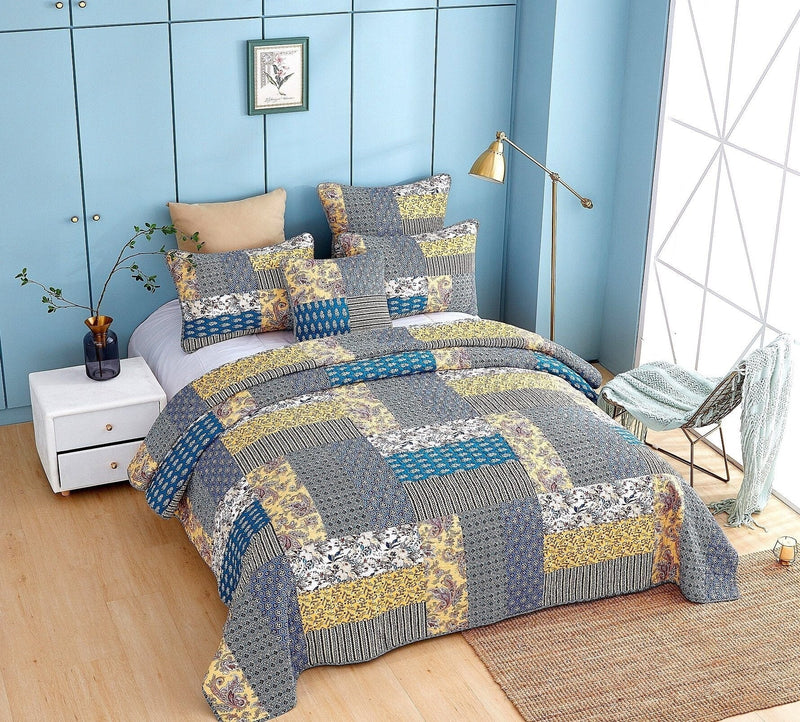 DaDa Bedding Honey Cove Garden Floral Paisley Cottage Patchwork Bedspread Set (JHW-957) - DaDa Bedding Collection