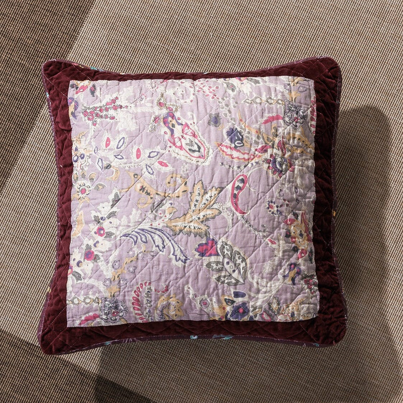 DaDa Bedding Set of 2-Pieces Patchwork Burgundy Red Velvet Purple Floral Throw Pillow Covers, 18" x 18" (JHW-868) - DaDa Bedding Collection