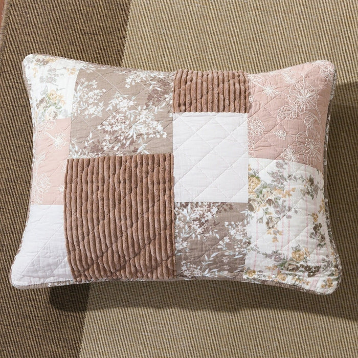 DaDa Bedding Patchwork Vintage Muted Dusty Rose Taupe & Tan Beige Brown Floral - King Size Pillow Sham 20" x 36" (JHW866) - DaDa Bedding Collection