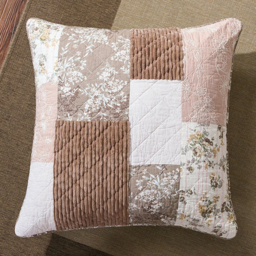 DaDa Bedding Vintage Patchwork Dusty Rose Taupe & Tan Beige Brown Floral Euro Pillow Sham Cover, 26" x 26" (JHW866) - DaDa Bedding Collection