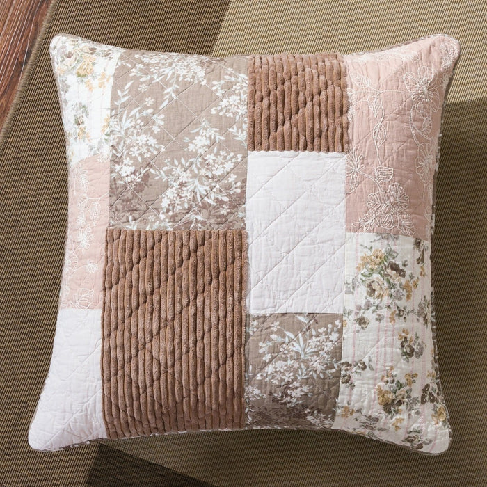 DaDa Bedding Vintage Patchwork Dusty Rose Taupe & Tan Beige Brown Floral Euro Pillow Sham Cover, 26" x 26" (JHW866) - DaDa Bedding Collection