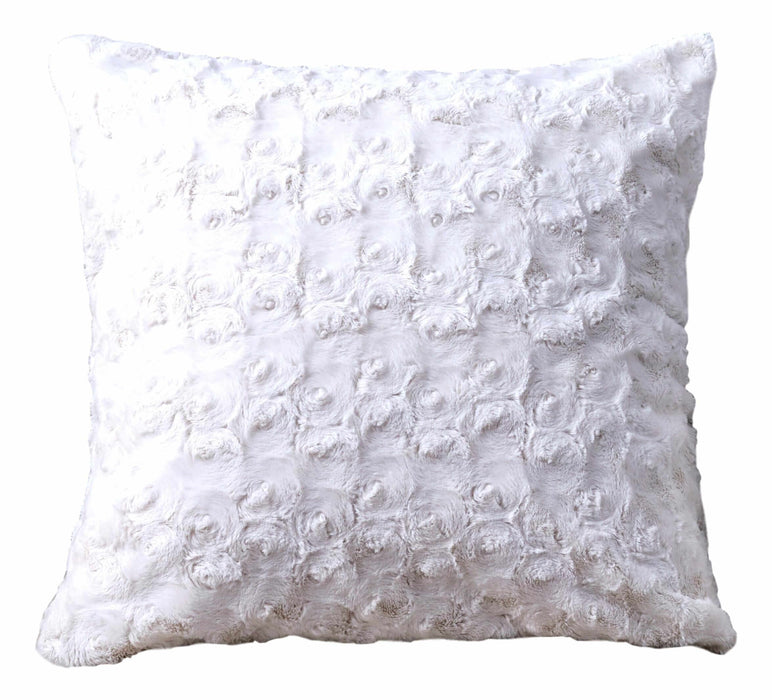 DaDa Bedding Luxury White Roses Swirls Faux Fur Euro Cushion Throw Pillow Cover (K11)