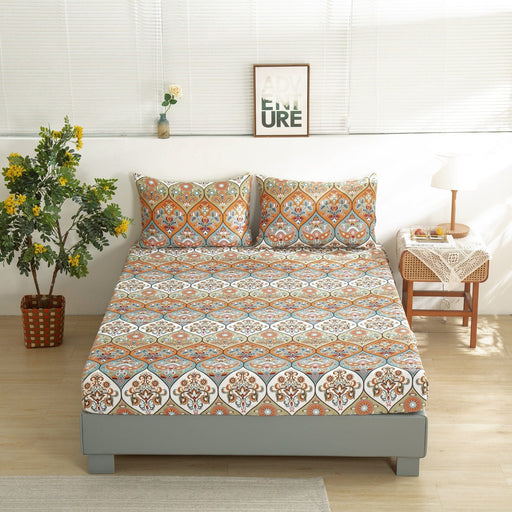 DaDa Bedding Bohemian Fitted Sheet w/Pillow Cases - Coral Teal Floral Paisley Botanical Garden Party - Bright Vibrant Multi-Colorful Blue Salmon Pink - DaDa Bedding Collection