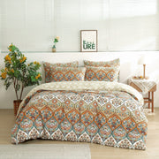 DaDalogy Bedding Bohemian Duvet Cover w/Pillow Cases - Reversible Coral Teal Floral Paisley Botanical Garden Party - Bright Vibrant Multi-Colorful Blue Salmon Pink - DaDa Bedding Collection