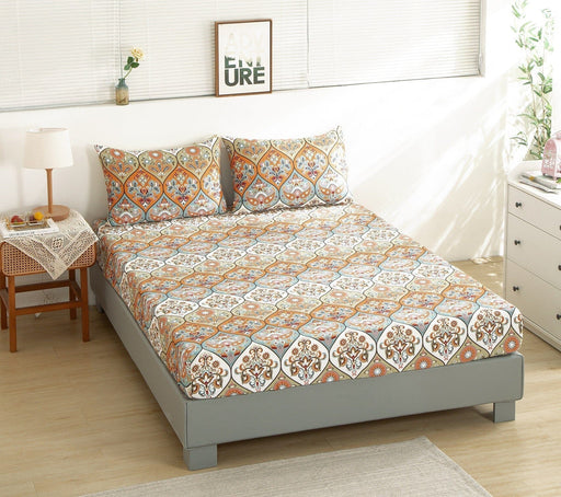 DaDa Bedding Bohemian Fitted Sheet w/Pillow Cases - Coral Teal Floral Paisley Botanical Garden Party - Bright Vibrant Multi-Colorful Blue Salmon Pink - DaDa Bedding Collection