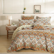 DaDa Bedding Bohemian Floral Paisley Garden Coral Teal Quilted Bedspread Set (LH1403) - DaDa Bedding Collection