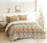 DaDalogy Bedding Bohemian Duvet Cover w/Pillow Cases - Reversible Coral Teal Floral Paisley Botanical Garden Party - Bright Vibrant Multi-Colorful Blue Salmon Pink - DaDa Bedding Collection
