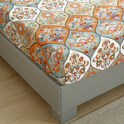 DaDa Bedding Bohemian Fitted Sheet w/Pillow Cases - Coral Teal Floral Paisley Botanical Garden Party - Bright Vibrant Multi-Colorful Blue Salmon Pink - DaDa Bedding Collection