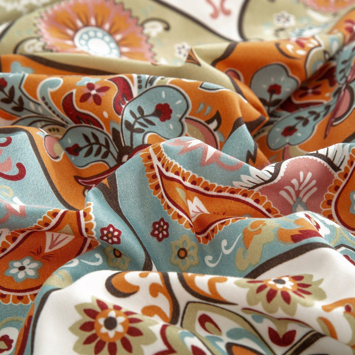 DaDa Bedding Bohemian Fitted Sheet w/Pillow Cases - Coral Teal Floral Paisley Botanical Garden Party - Bright Vibrant Multi-Colorful Blue Salmon Pink