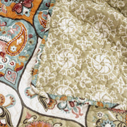 DaDa Bedding Bohemian Floral Paisley Garden Coral Teal Quilted Bedspread Set (LH1403) - DaDa Bedding Collection