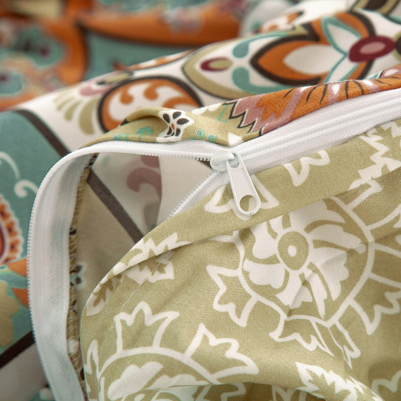 DaDalogy Bedding Bohemian Duvet Cover w/Pillow Cases - Reversible Coral Teal Floral Paisley Botanical Garden Party - Bright Vibrant Multi-Colorful Blue Salmon Pink - DaDa Bedding Collection