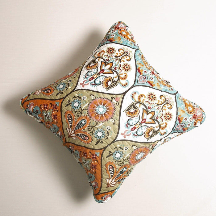 DaDa Bedding Bohemian Floral Paisley Garden Coral Teal Quilted Bedspread Set (LH1403) - DaDa Bedding Collection