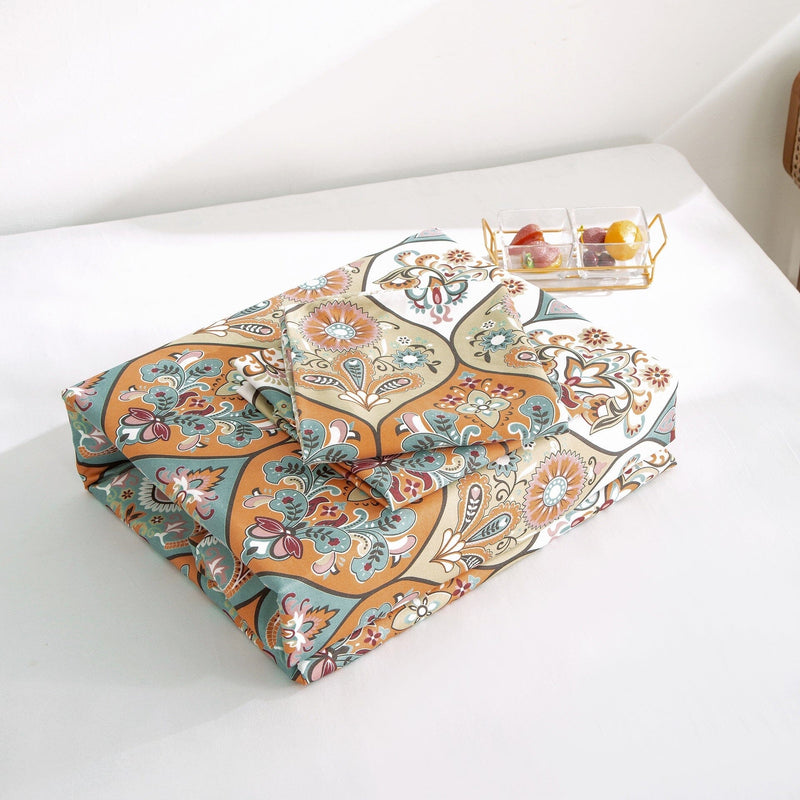 DaDalogy Bedding Bohemian Duvet Cover w/Pillow Cases - Reversible Coral Teal Floral Paisley Botanical Garden Party - Bright Vibrant Multi-Colorful Blue Salmon Pink - DaDa Bedding Collection