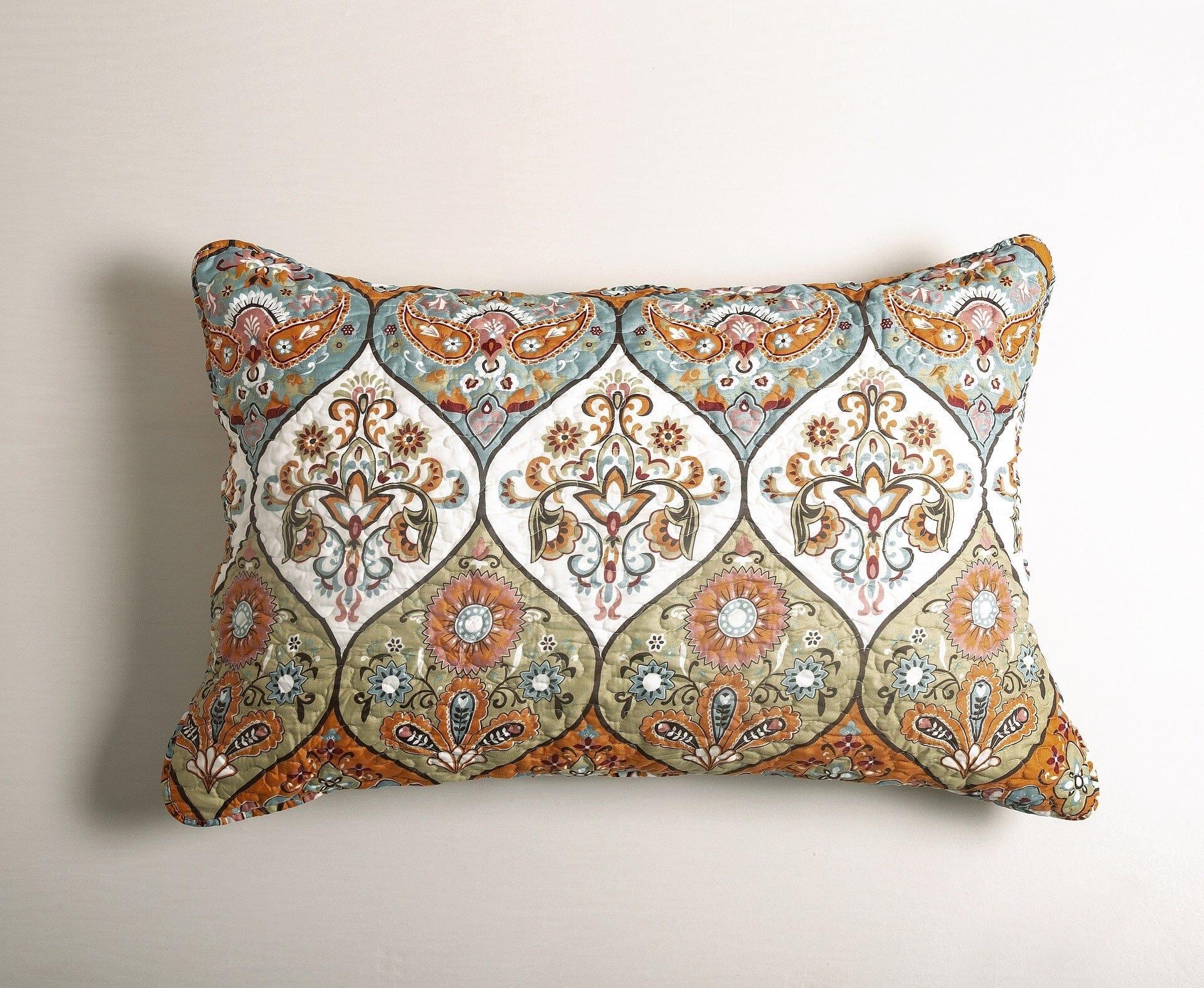 DaDa Bedding Bohemian Floral Paisley Garden Coral Teal Quilted Bedspread Set (LH1403) - DaDa Bedding Collection