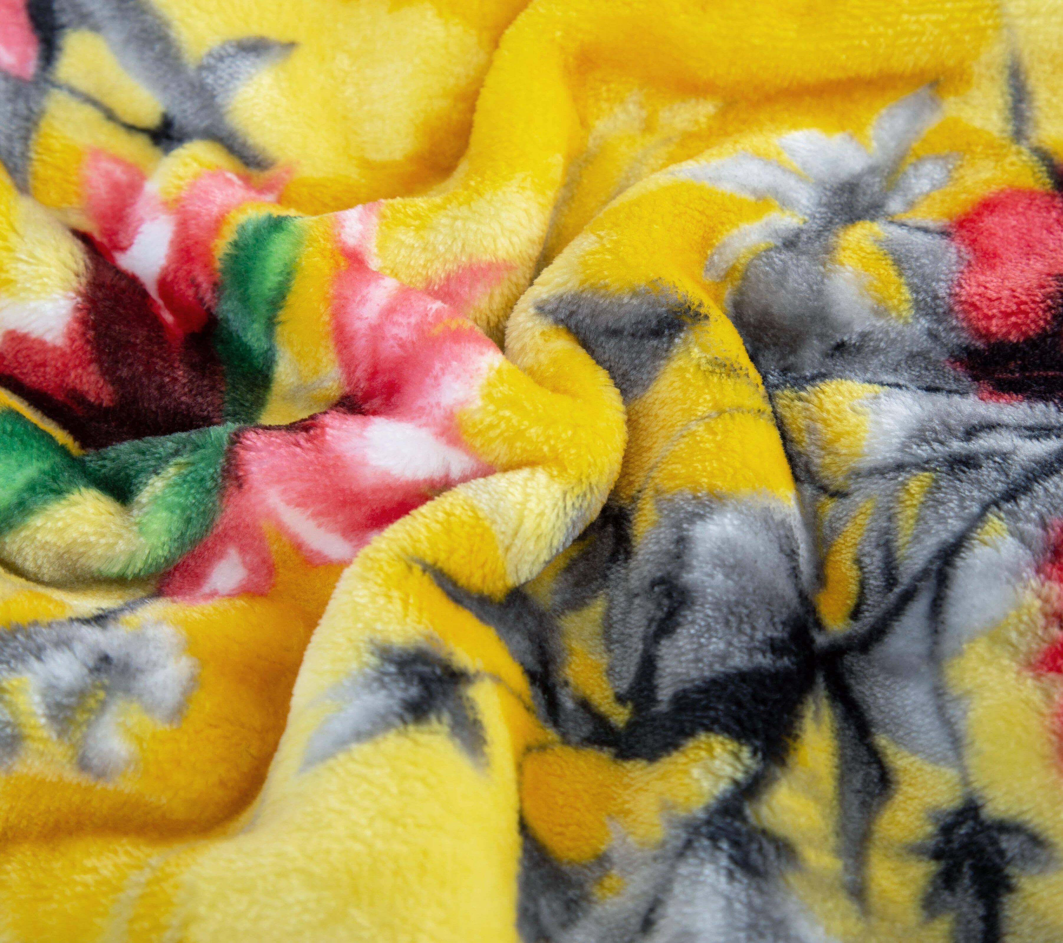 DaDa Bedding Yellow Farmhouse Rustic Spring Floral Hummingbirds Soft Fleece Throw Blanket (925) - DaDa Bedding Collection