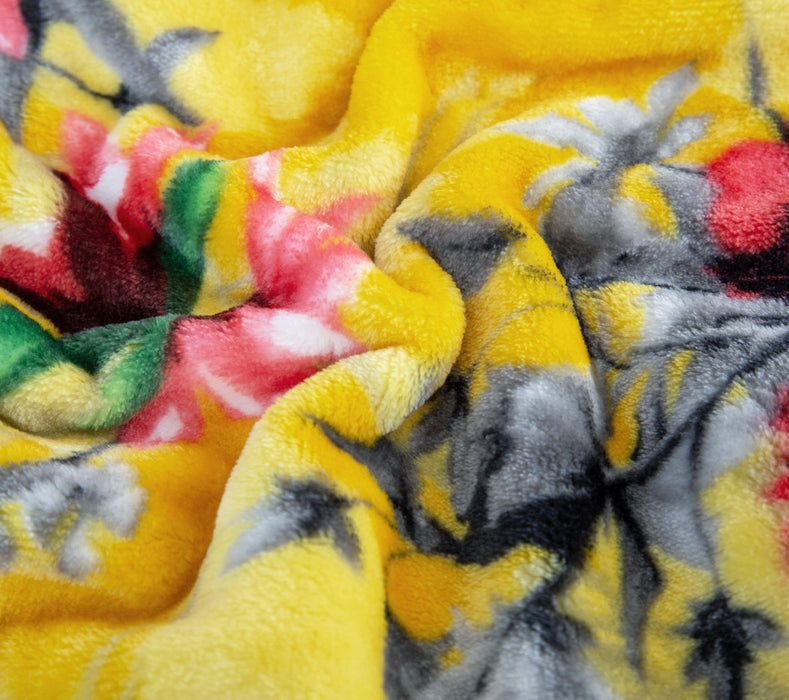 DaDa Bedding Yellow Farmhouse Rustic Spring Floral Hummingbirds Soft Fleece Throw Blanket (925)