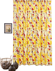 DaDa Bedding Set of 2 Radiant Sunshine Yellow Floral Window Curtain Panels - Natural Semi Sheer Hummingbirds Farmhouse Red Flowers Straight Tailored Edge - DaDa Bedding Collection