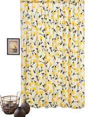 DaDa Bedding Set of 2 Botanical Floral Window Curtain Panels - Natural Semi Sheer Yellow Fleur Golden Orange Spring Time Tulips Straight Tailored Edge - DaDa Bedding Collection