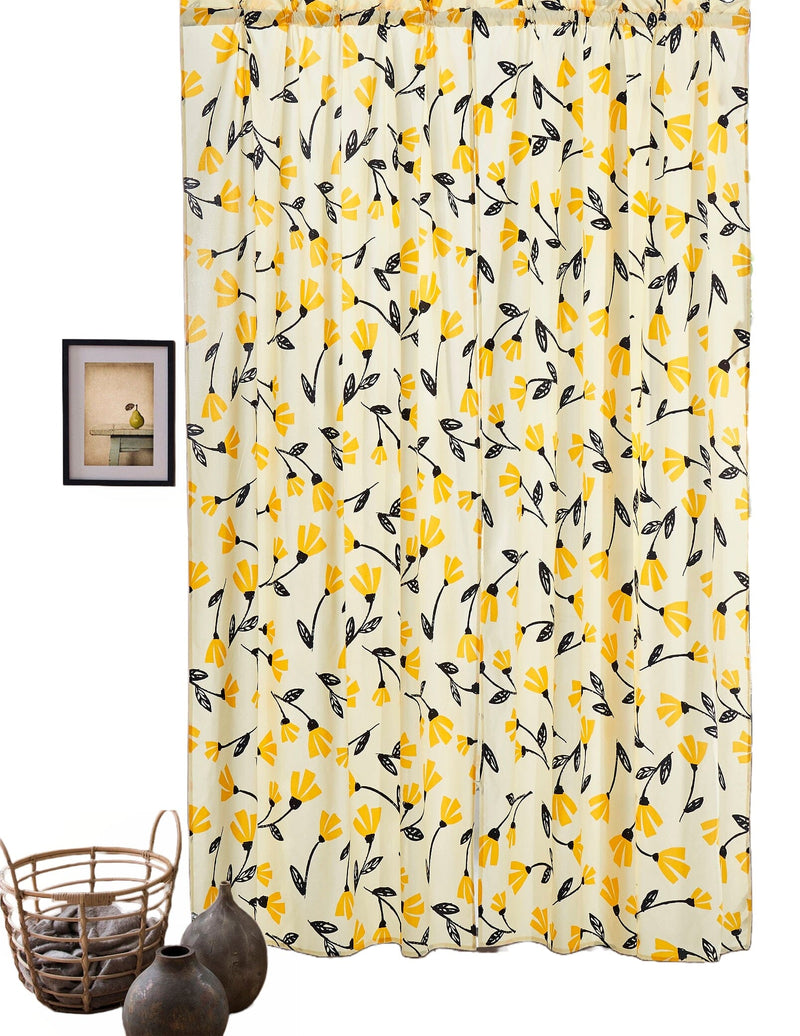 DaDa Bedding Set of 2 Botanical Floral Window Curtain Panels - Natural Semi Sheer Yellow Fleur Golden Orange Spring Time Tulips Straight Tailored Edge - DaDa Bedding Collection
